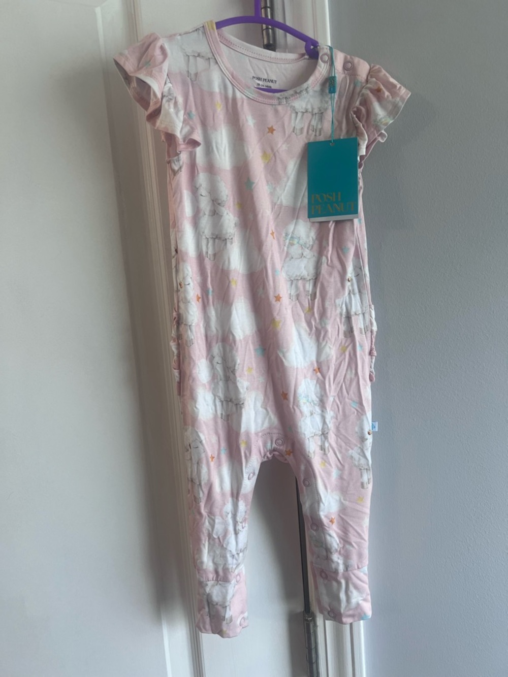 Posh Peanut Pink Cloud & Star Ruffle Romper